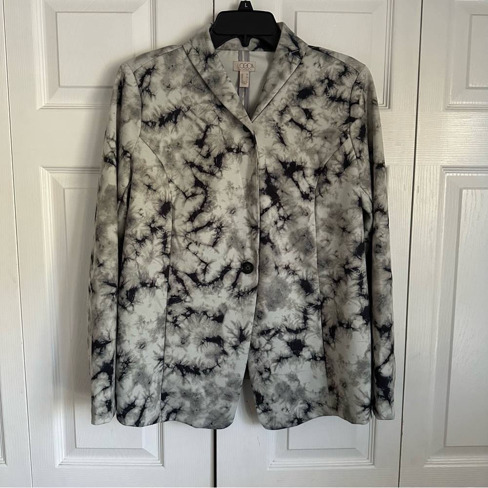 LOGO by Lori Goldstein Blazer Womens Medium Gray Black Tie Dye Julia 1 Button